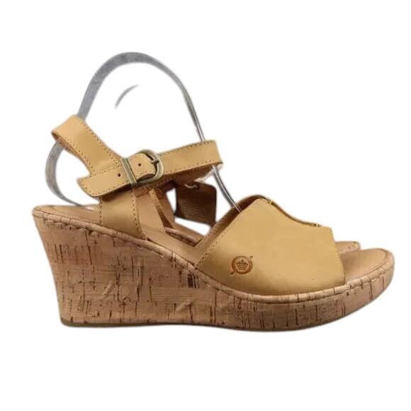 Born Shoes Women 11 Sandal Wedge Leather Ankle Strap Open Toe Agnio Cork Comfort - Picture 1 of 15